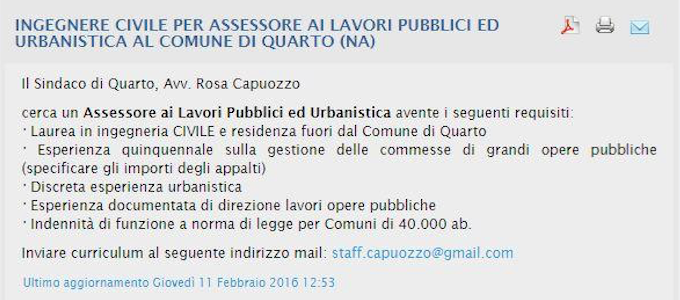 L'annuncio del sindaco di Quarto